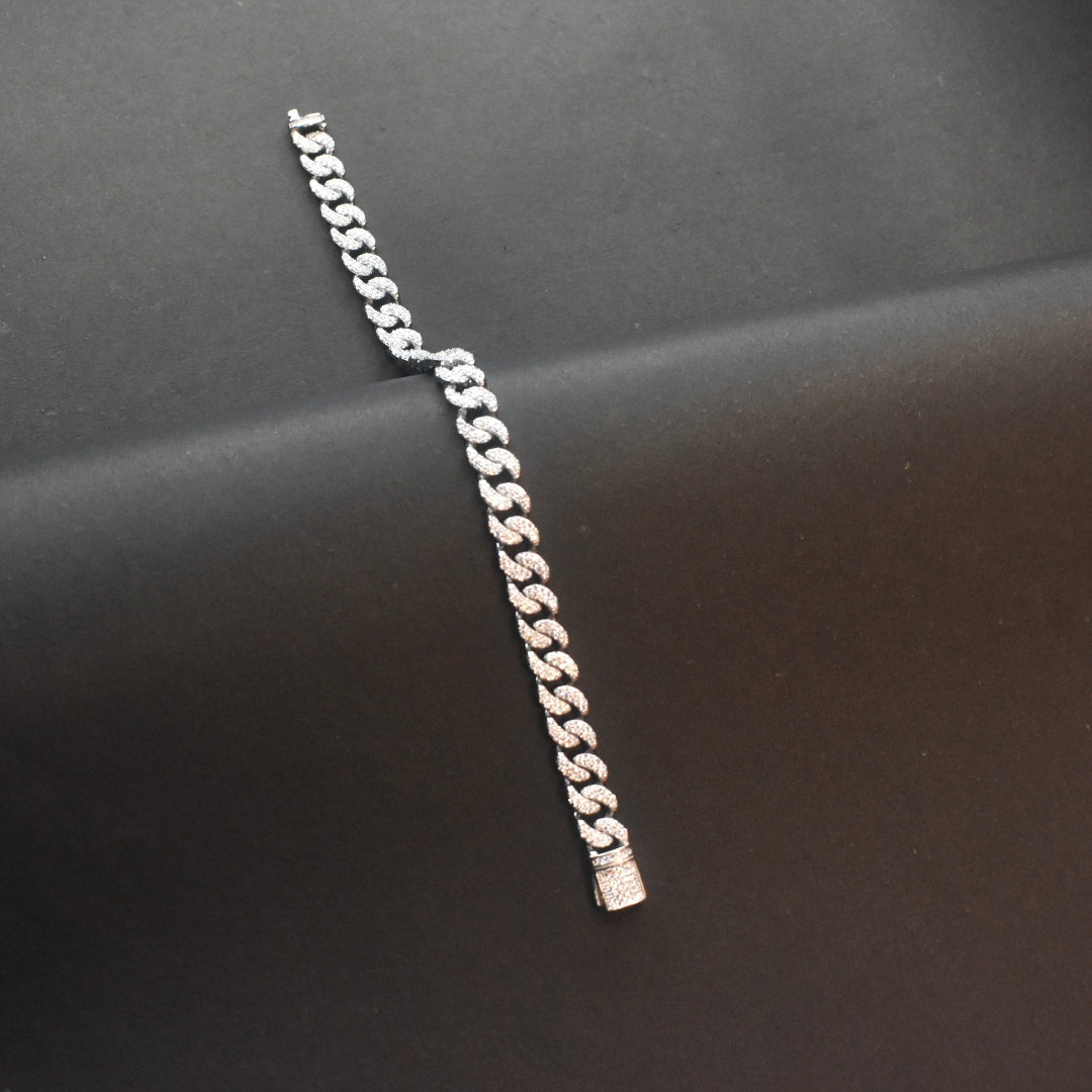 Asp Sterling Silver Zircon Cuban Link Bracelet for Men