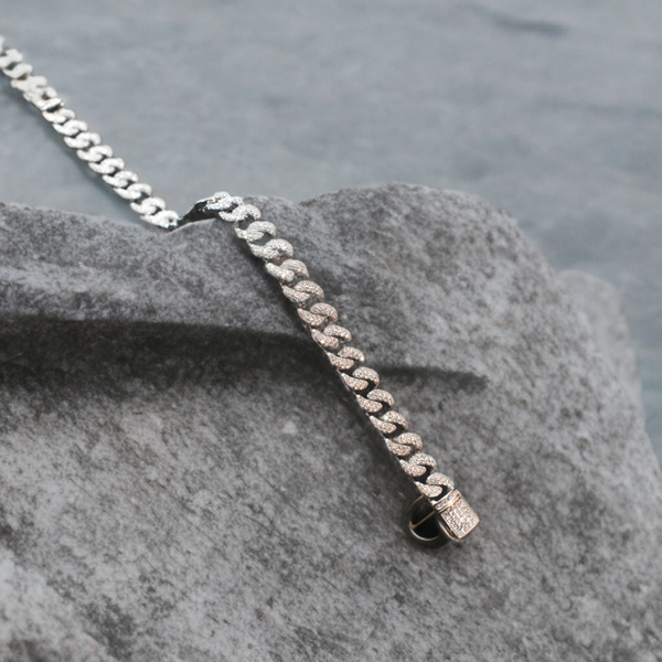 Asp Sterling Silver Zircon Cuban Link Bracelet for Men