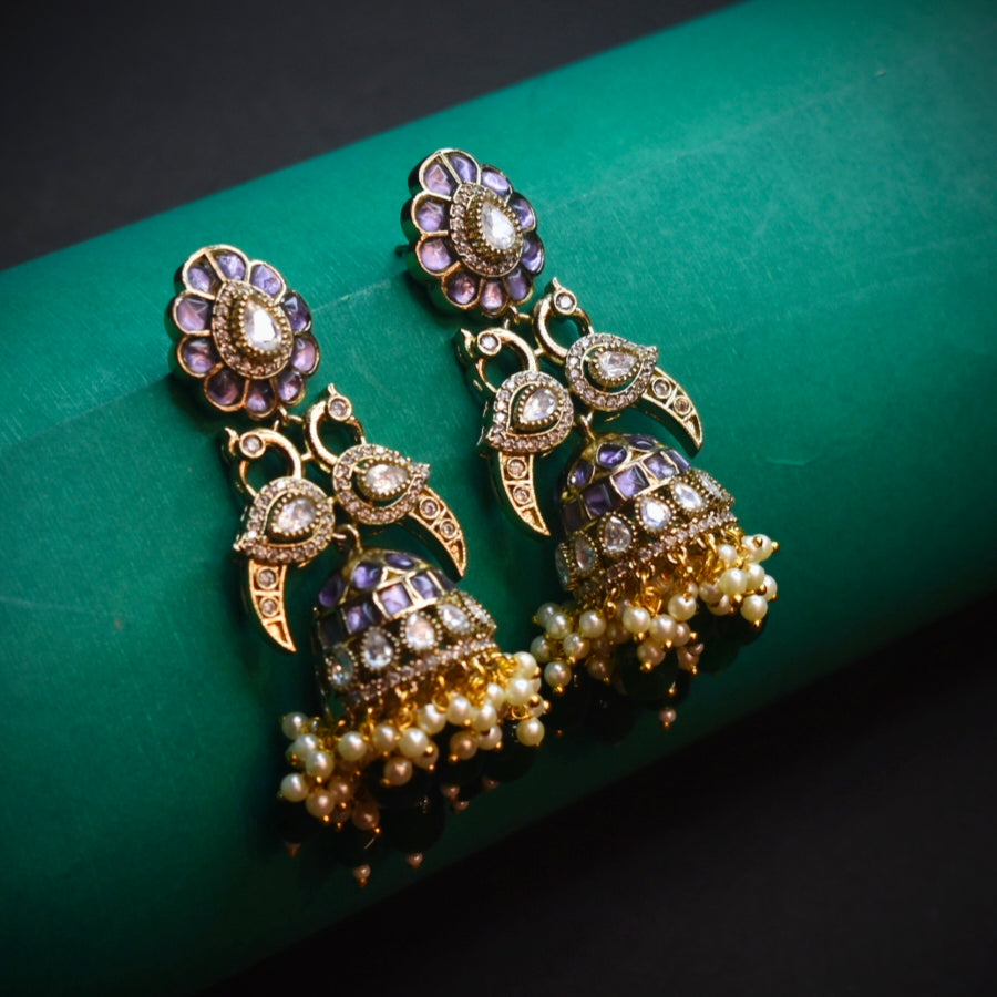 Asp victorian cz peacock jhumka earrings