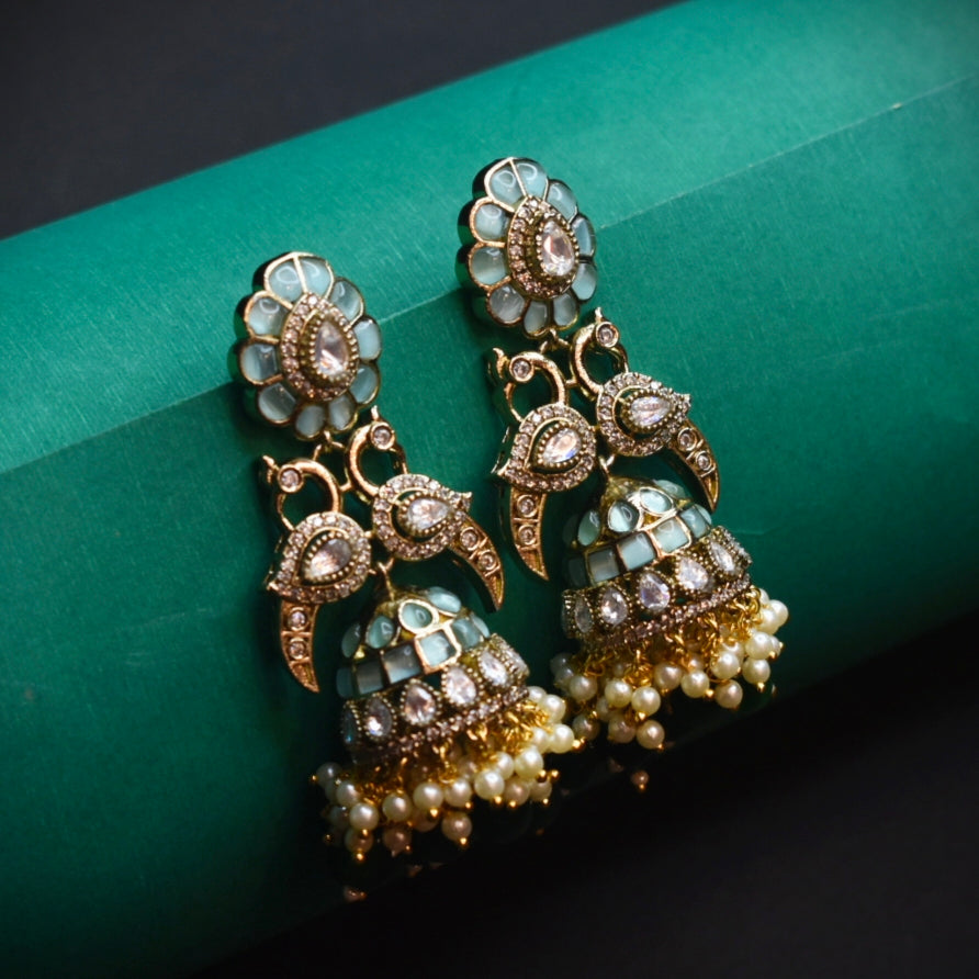 Asp victorian cz peacock jhumka earrings