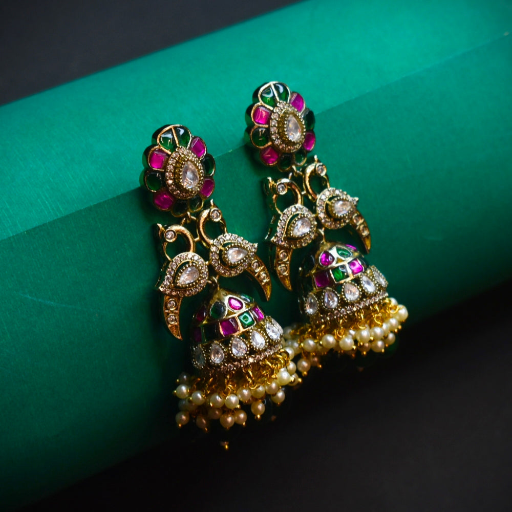 Asp victorian cz peacock jhumka earrings