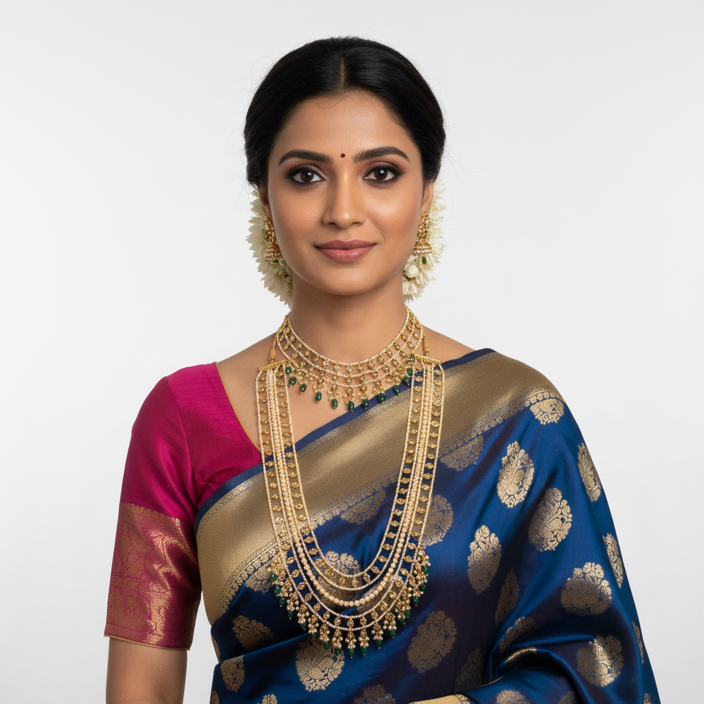 Beautiful Rani Haram Set with Swarovski Pearls - 24K Gold Plated Replica