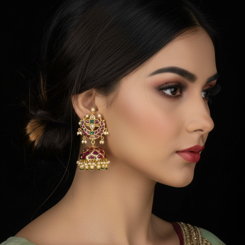 Beautifully Crafted Kempu Butta Earrings - Handmade Stud Temple Jewelry