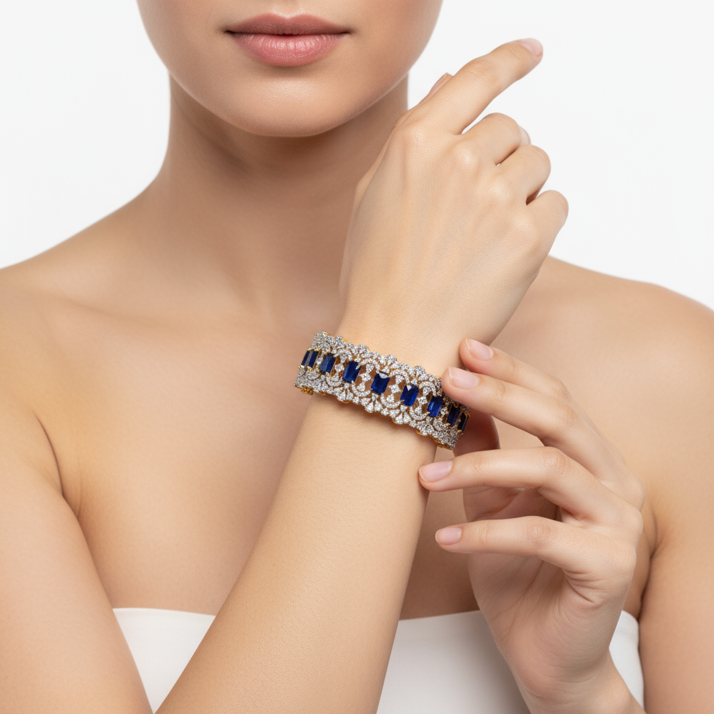 Blue American Diamond Bangles - Opulent Openable Bangles Set