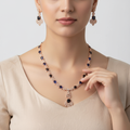 Blue Rose Gold American Diamond Long Necklace Set - 32 Inch Wedding Jewelry