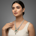 Bridal Diamond Haram - Emerald CZ Pearls Long Necklace Set