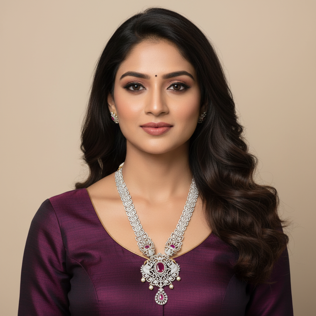 Bridal Diamond Haram with Ruby & Pearls 