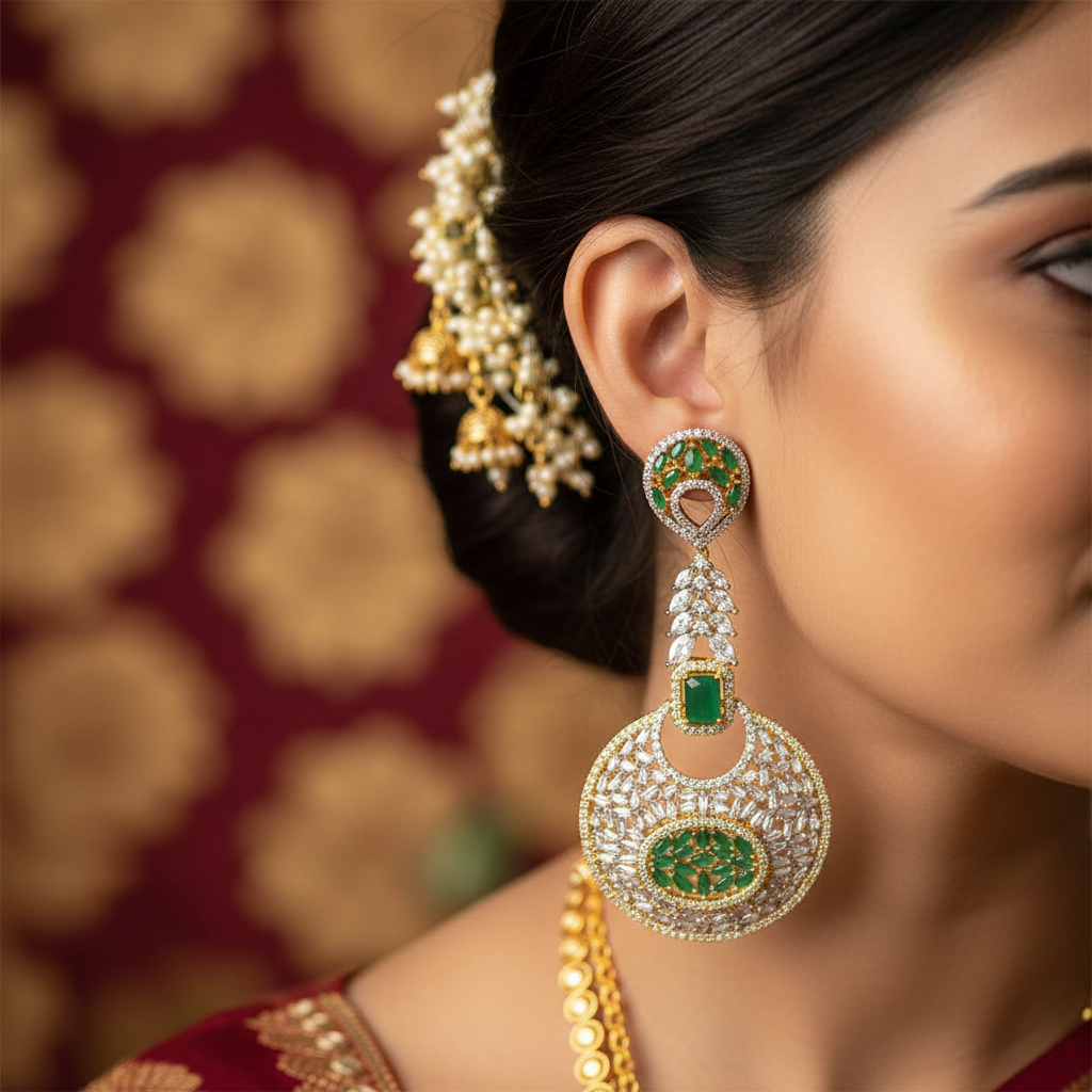 CZ Baguette Disc Chandelier Earrings 