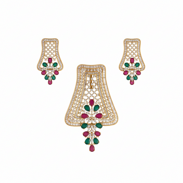 CZ Classic Gold Pendant Set with Earrings