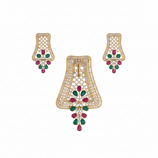 CZ Classic Gold Pendant Set with Earrings