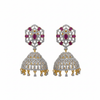 CZ diamond hexagonal jhumka earrings pink ruby variant 
