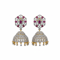 CZ diamond hexagonal jhumka earrings pink ruby variant 