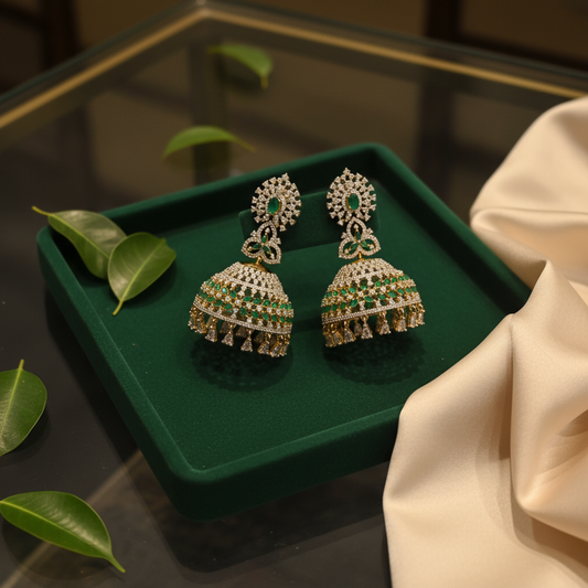 CZ Diamond Jhumka Earrings | Gold Plated Traditional Indian Earrings