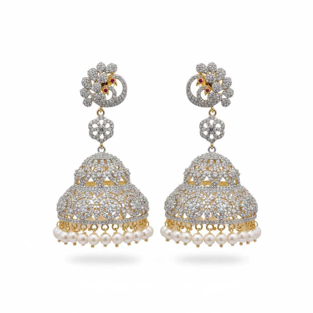 CZ Diamond Jhumka Set | Diamond| Traditional Indian Earrings