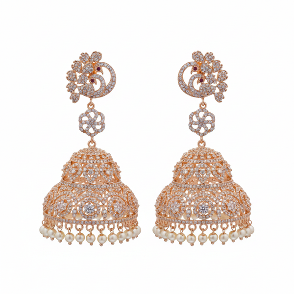 CZ Diamond Jhumka Set | Rose Gold| Traditional Indian Earrings