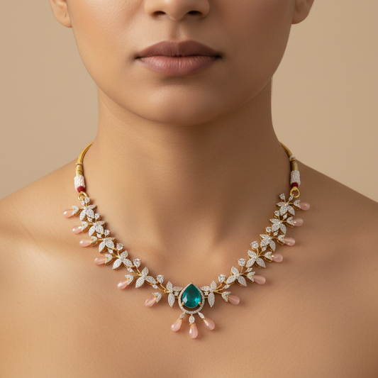 CZ Diamond Leaf Vine Necklace
