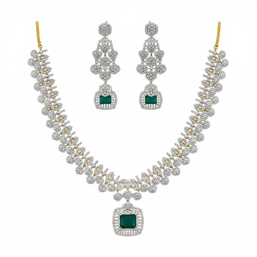 CZ Diamond Long Necklace Set – 