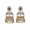 CZ Diamond Peacock Jhumka Earrings – Ruby Pink & Emerald Green | Gold Plated
