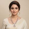CZ Diamond & Ruby Long Haram Necklace Set