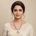 CZ Diamond & Ruby Long Haram Necklace Set