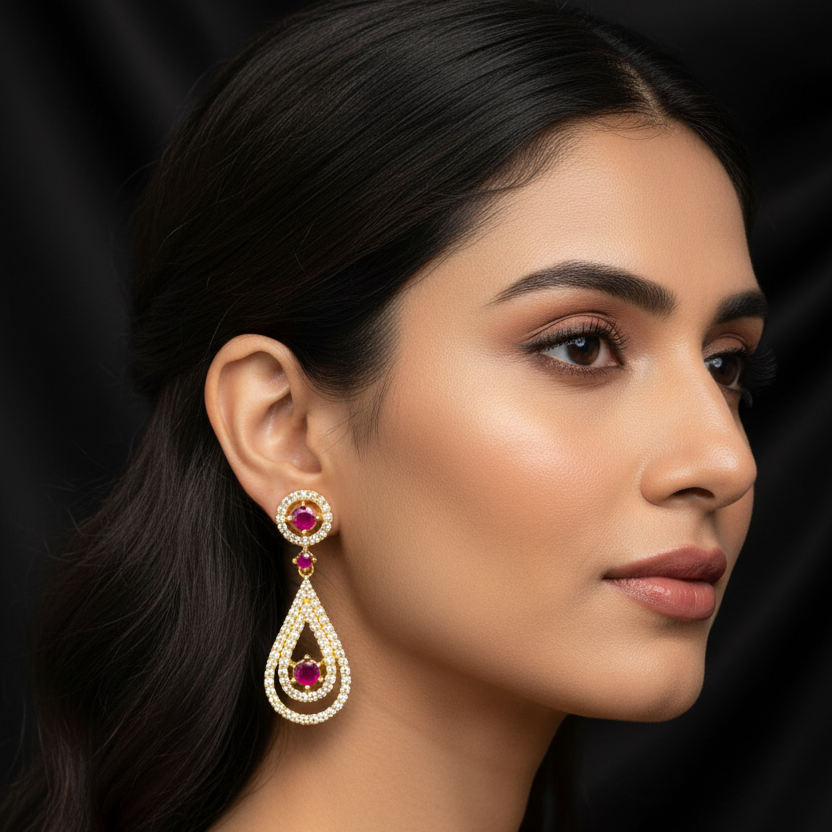 CZ Drop Earrings | 24K Gold Plated Chandelier Earrings for Women