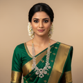 CZ Emerald Long Necklace Set with Jhumka Earrings | Bridal American Diamond Jewellery