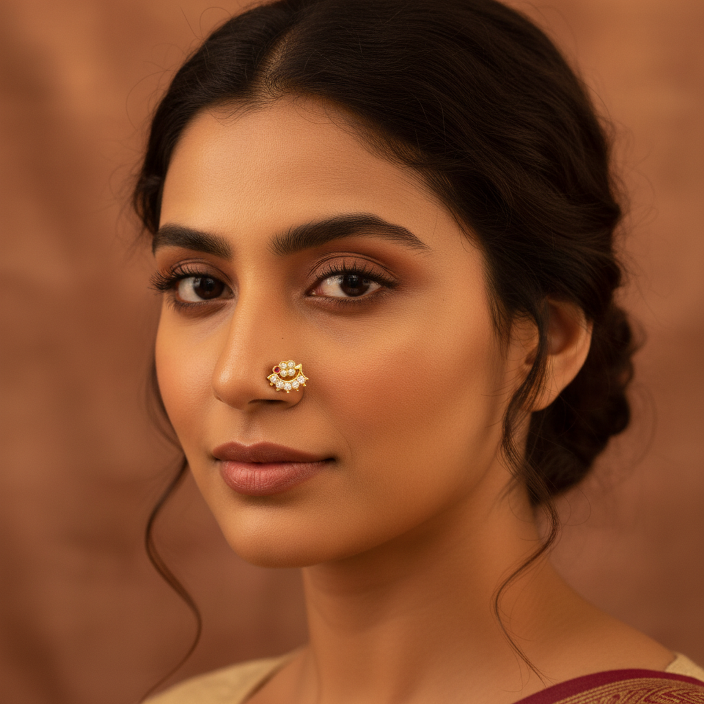 CZ Nose Pin with Ruby Accent | 18K Gold