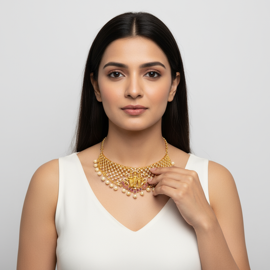 CZ Ram Parivar Divine Choker Set - Matte Gold Plated Wedding Jewellery