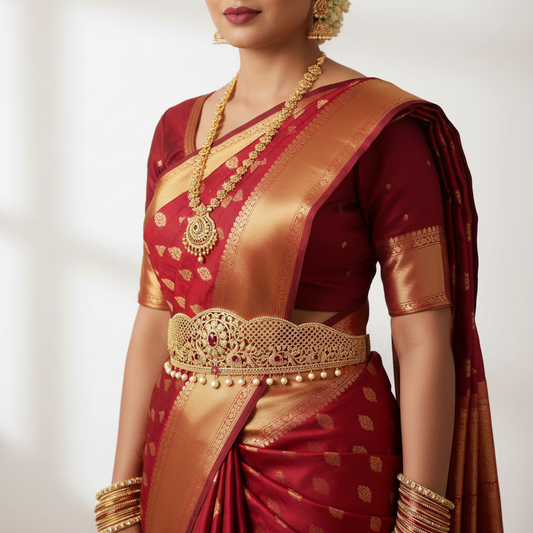 CZ Vaddanam - Pearl 24K Gold Plated Bridal Belt