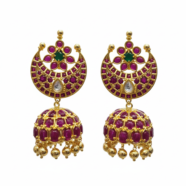 Chandrika Kempu Emerald Polki Jhumka | Screw Back | Ruby & Emerald 