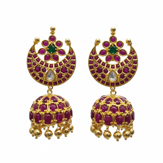 Chandrika Kempu Emerald Polki Jhumka | Screw Back | Ruby & Emerald 