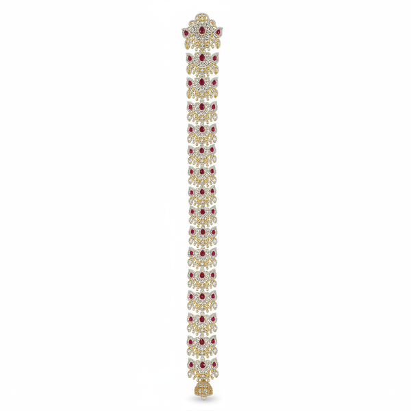 Crescent Moon CZ Ruby Bridal Jada Bila | American Diamond South Indian Hair Jewellery