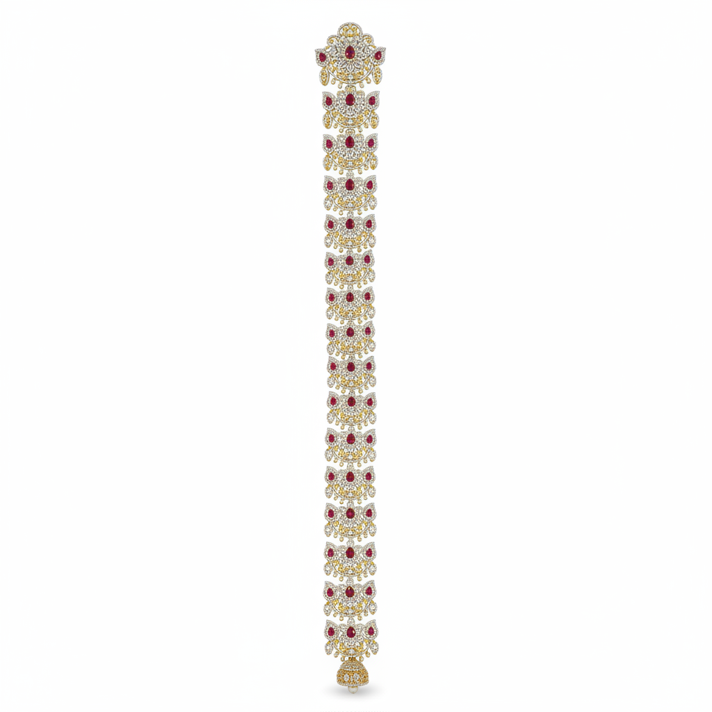 Crescent Moon CZ Ruby Bridal Jada Bila | American Diamond South Indian Hair Jewellery