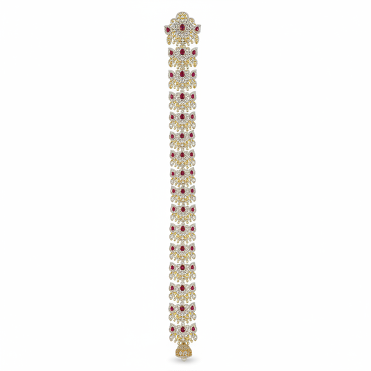 Crescent Moon CZ Ruby Bridal Jada Bila | American Diamond South Indian Hair Jewellery
