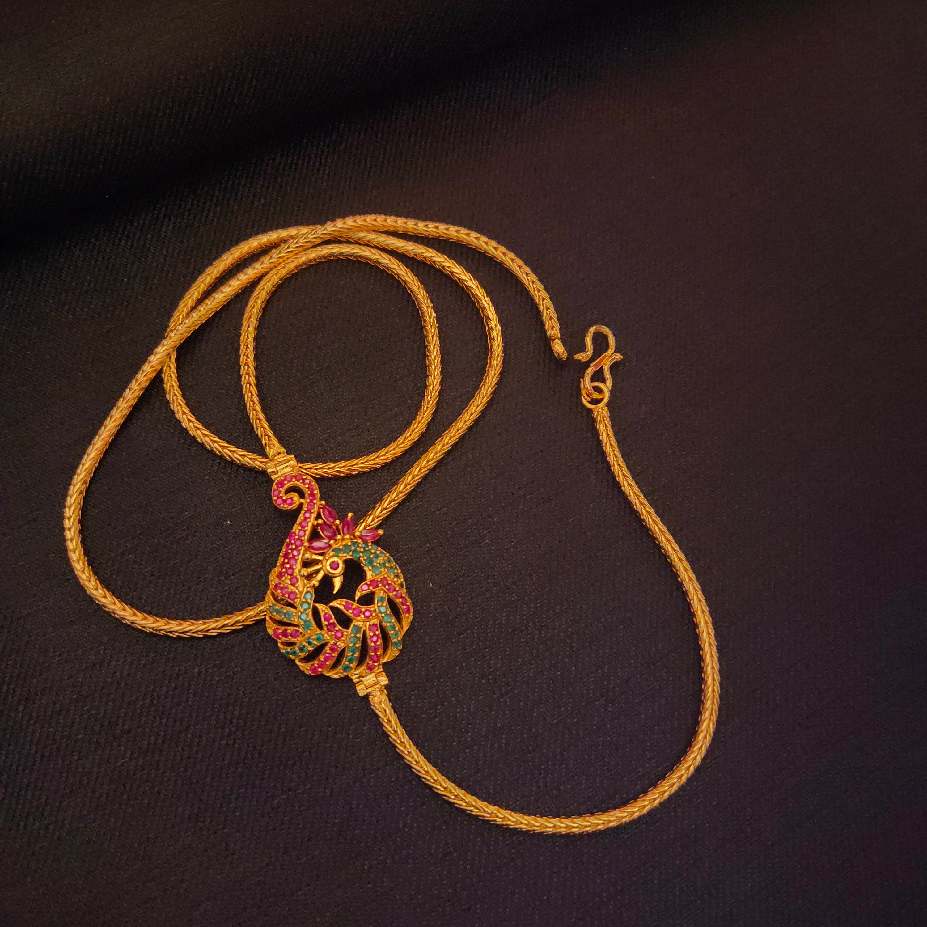 Dazzling 24K Gold Plated CZ Mugappu Chain - Traditional Wedding Jewelry