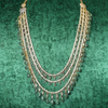 Delicate necklace with multiple strands on a textured green background