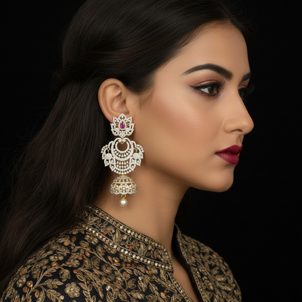 Detachable American Diamond Jhumka Earring
