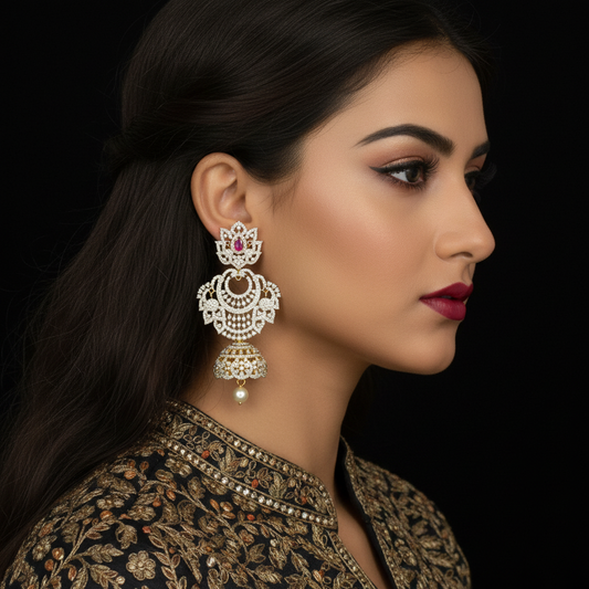 Detachable American Diamond Jhumka Earring