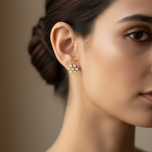 Diamond Flower Cluster Stud Earrings