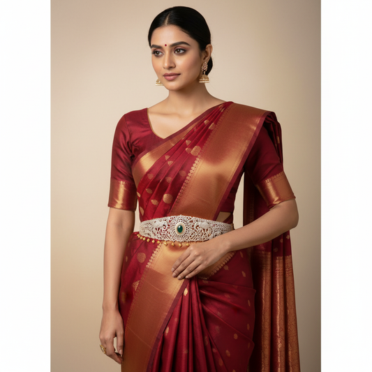 American Diamond Vaddanam - Elephant Peacock Ruby 24K Gold Belt
