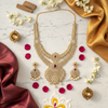 Double Layer Grand CZ 24K Gold Plated Bridal Necklace Set with Screwback Earrings