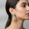 Elegant Peacock CZ Jhumka Earrings - Traditional Indian Gold Plated Jewelry