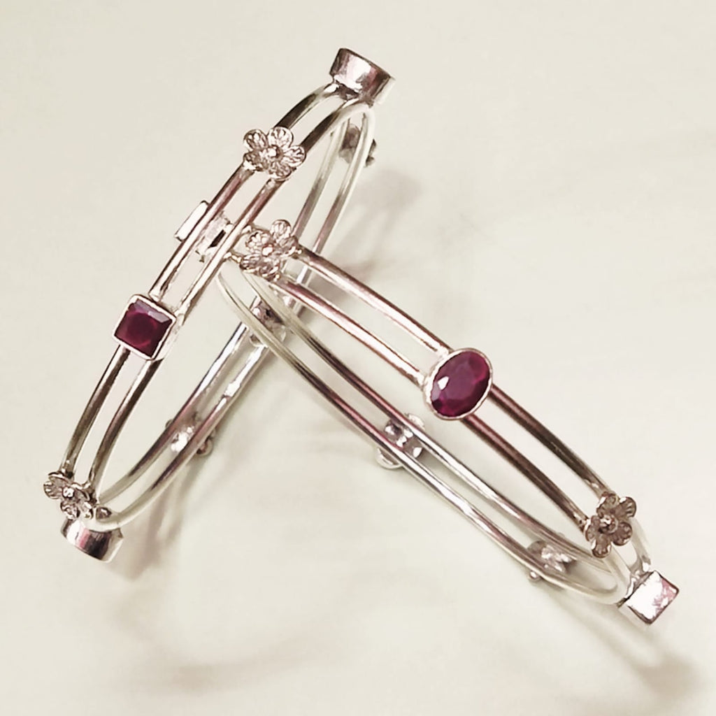 Exquisite 92.5 Silver Ruby Bangles