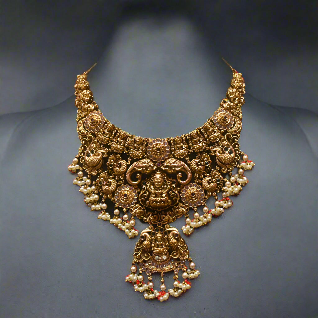 Exquisite Antique Coral Laxmi Bridal Necklace Set