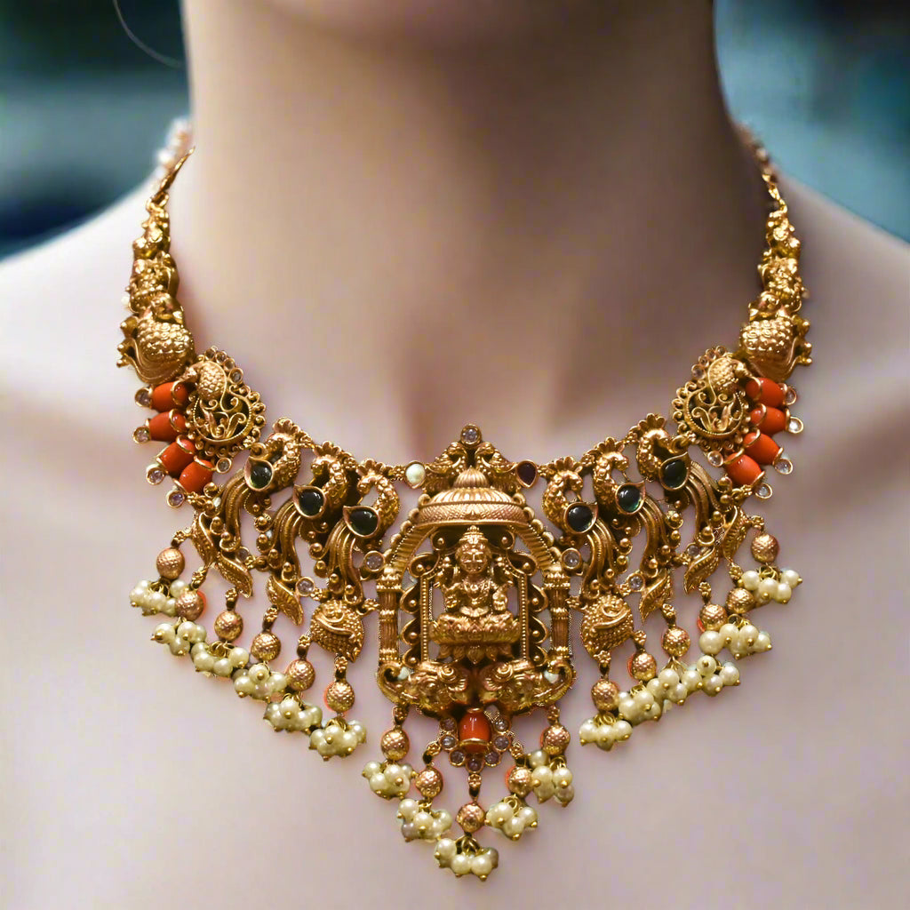 Exquisite Antique Coral Laxmi Bridal Necklace Set