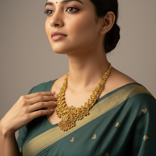 Exquisite Antique Nakshi Goddess Laxmi Long Necklace Set