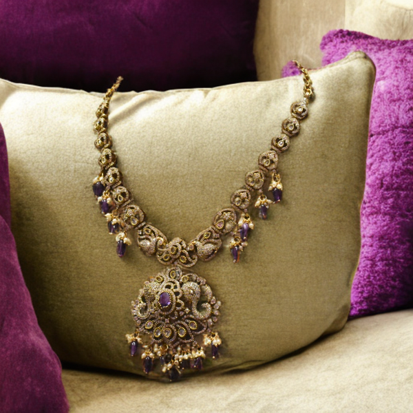 Exquisite Asp Purple Victorian Zircon Necklace Set for a Timeless Look