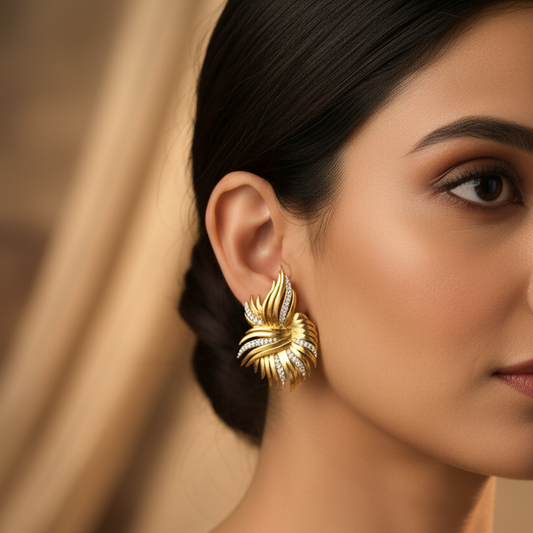 Model wearing Flame Earrings - Gold Plated