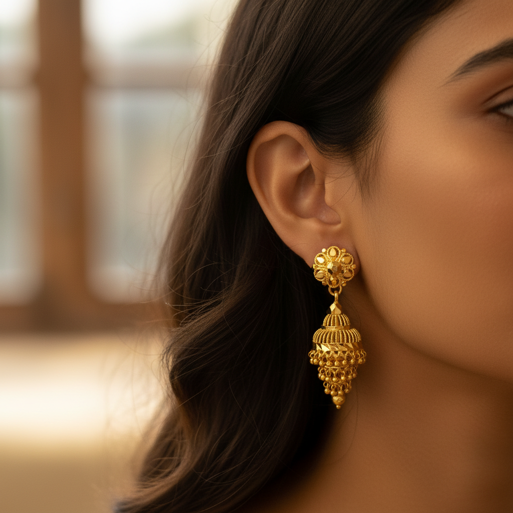 Flower Jhumka Earrings | 24K Gold Plated