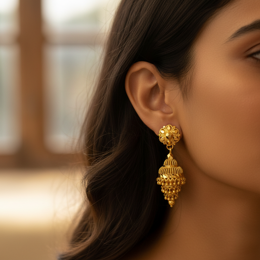 Flower Jhumka Earrings | 24K Gold Plated